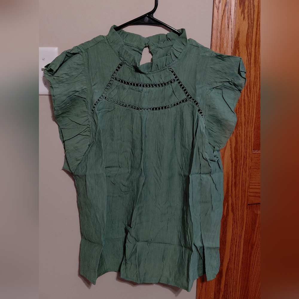 SHEIN Green Ruffled Blouse